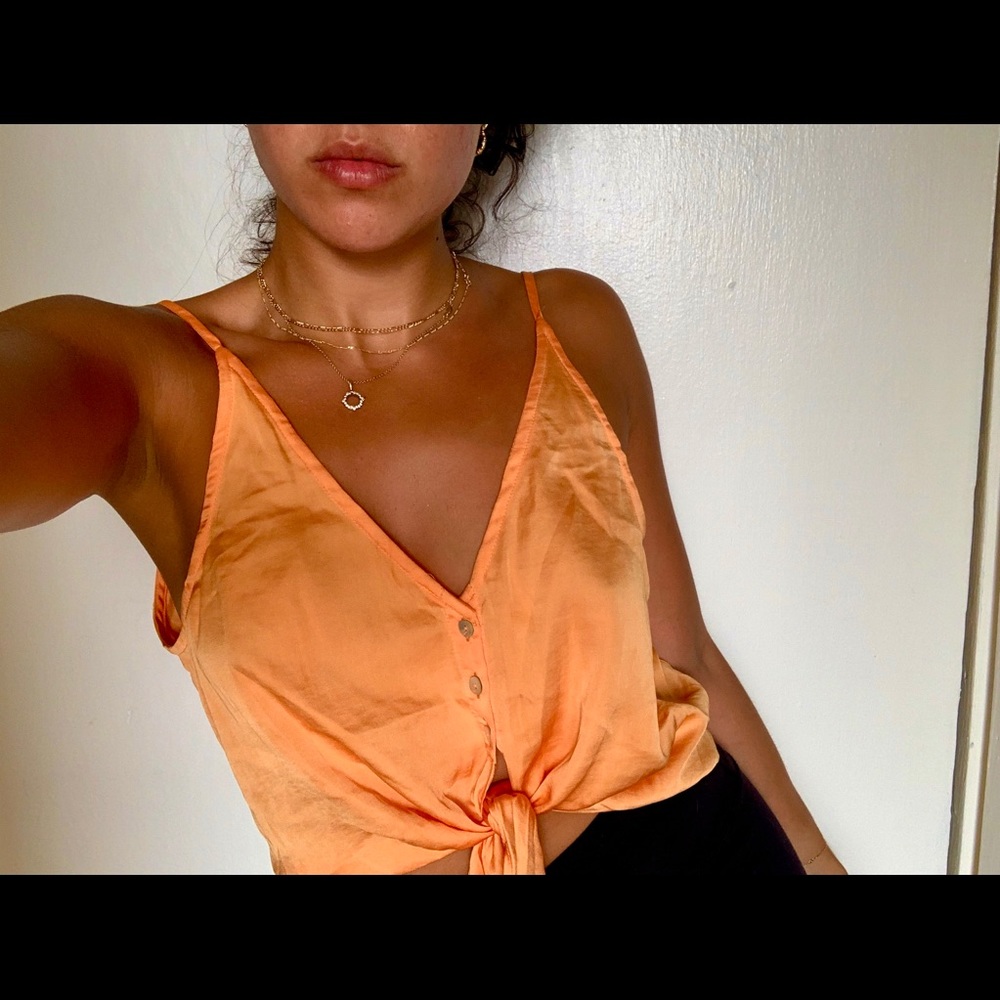 Orange silky free people crop top